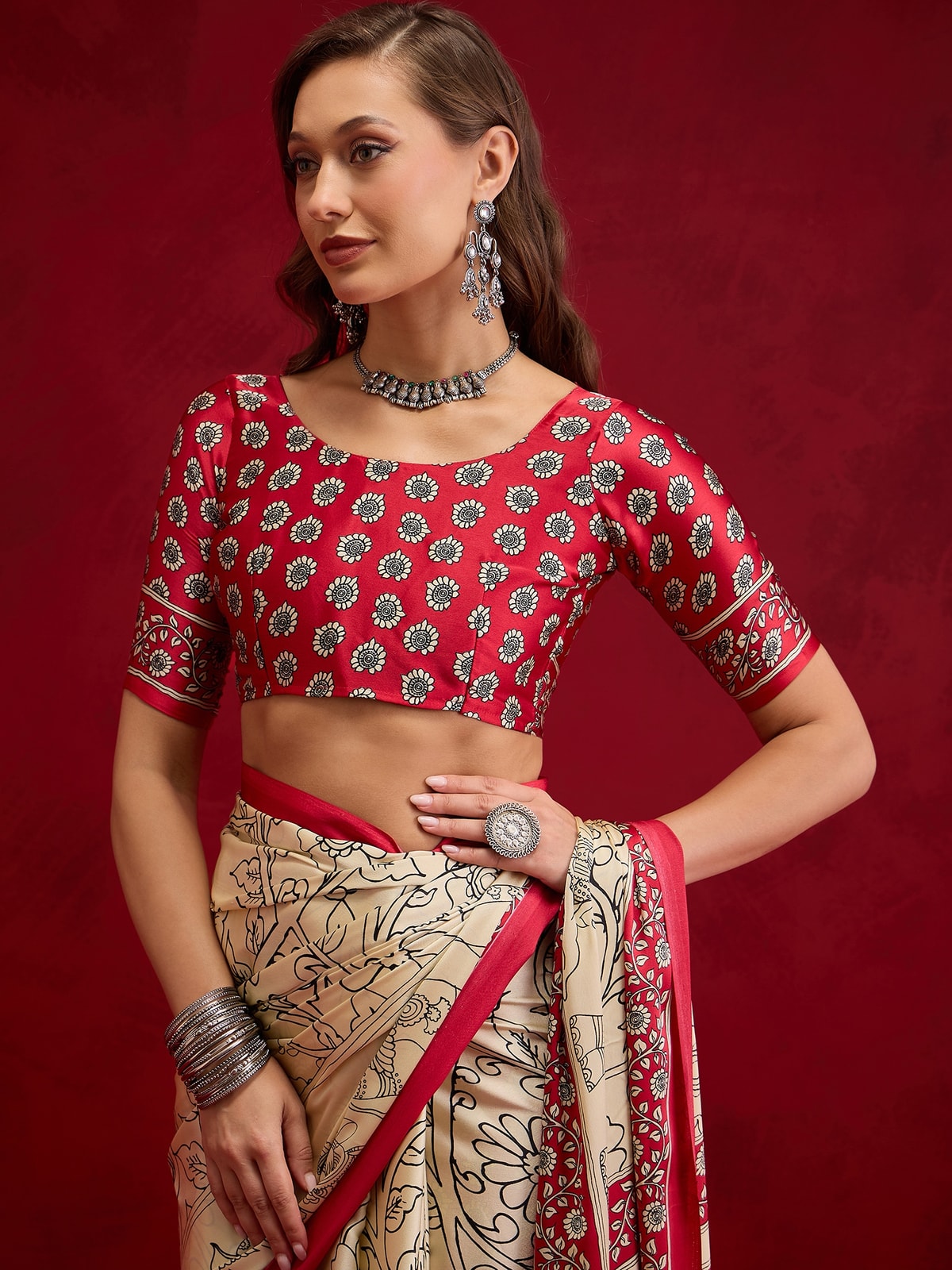 Peachmode Pink Semi Modal Elephant Print Saree With Printed Border - Image 4