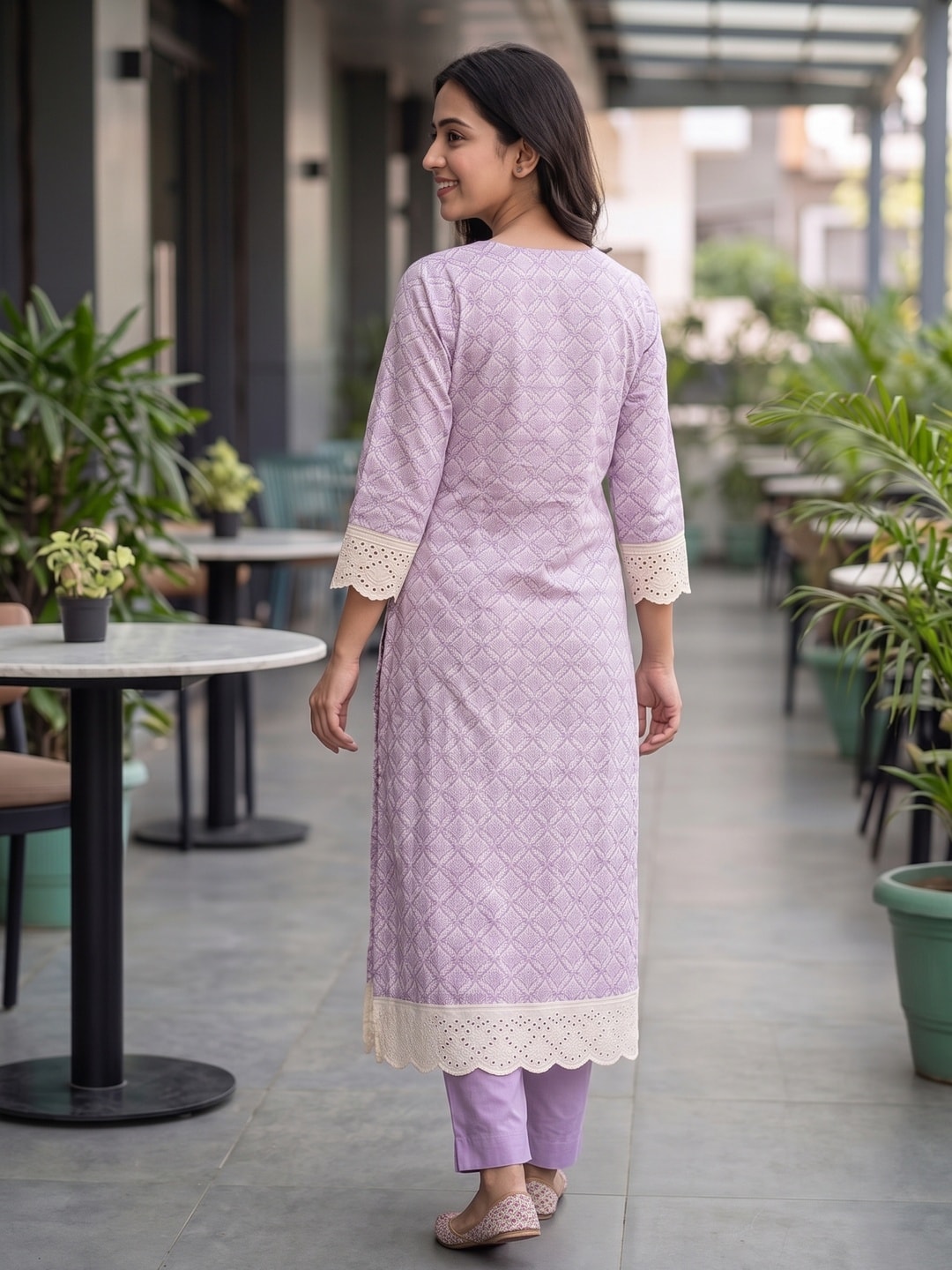 Peachmode Purple Muslin Blend Schiffli Work Salwar Suit with Printed Dupatta - Image 4