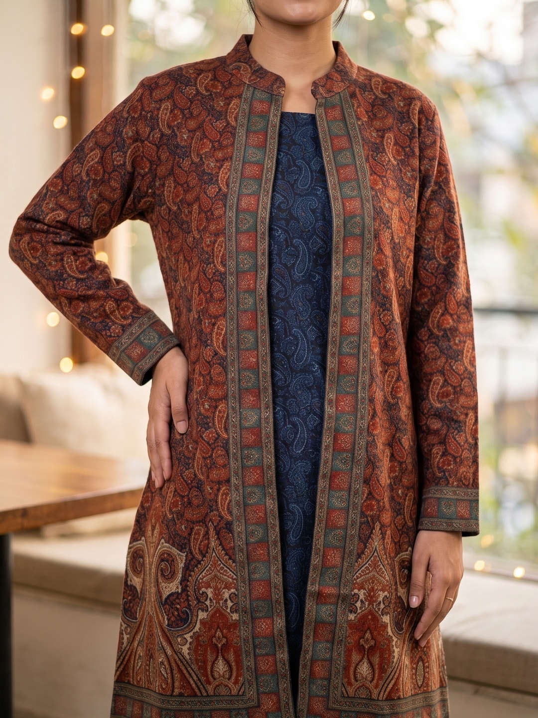 Peachmode Rust Printed Woolen Top Bottom Set - Image 5