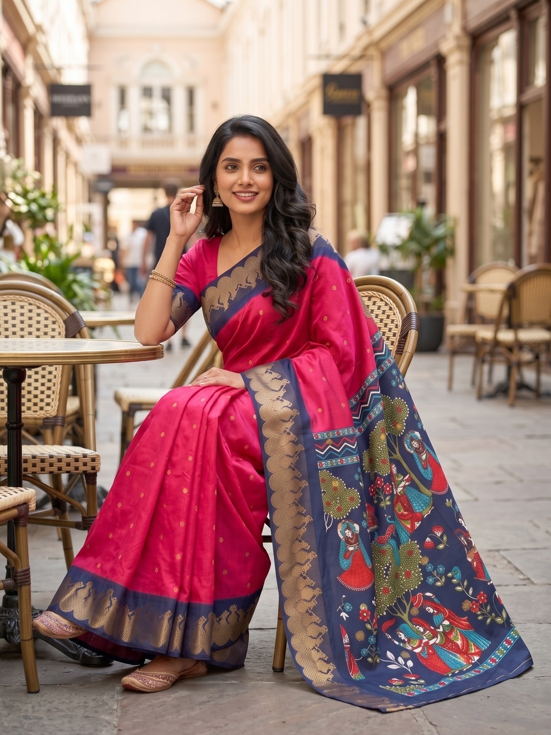 Peachmode Rani Soft Cotton Zari Jacquard Saree With Temple Border And Kalamkari Pallu - Image 4