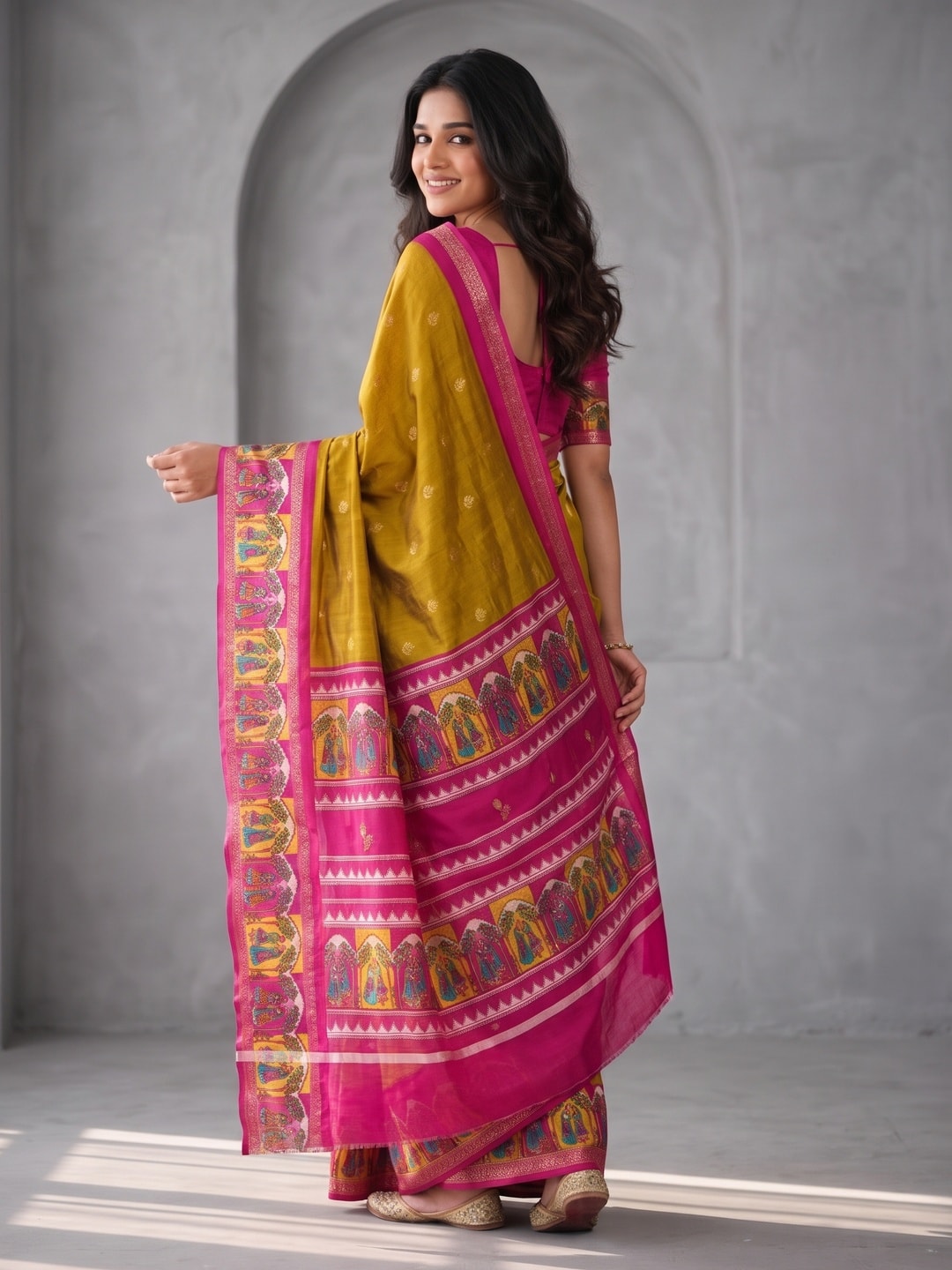 Peachmode Mustard Soft Cotton Weaving Butti Zari Jacquard Saree With Fancy Figure Design Border And Pallu - Image 2