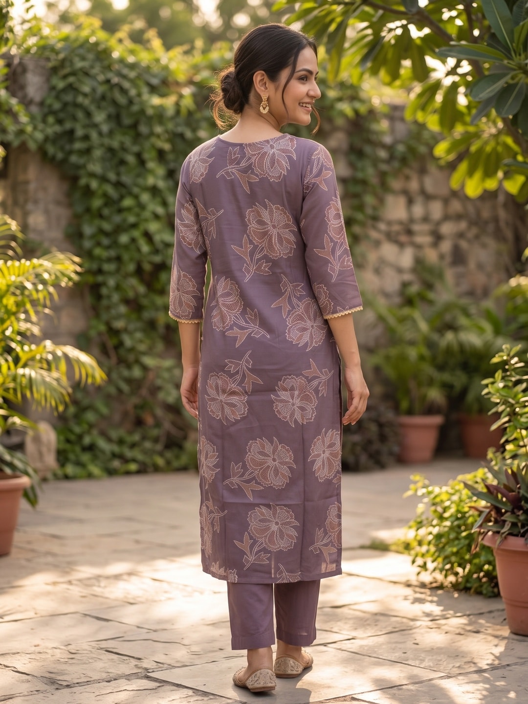 Peachmode Dusty Mauve Viscose Blend Printed Salwar Suit with Dupatta - Image 4