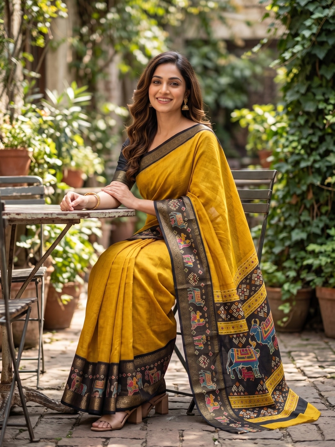 Peachmode Yellow Pure Monroe Silk Saree With Bentex Jacquard And Digital Print Pallu - Image 4