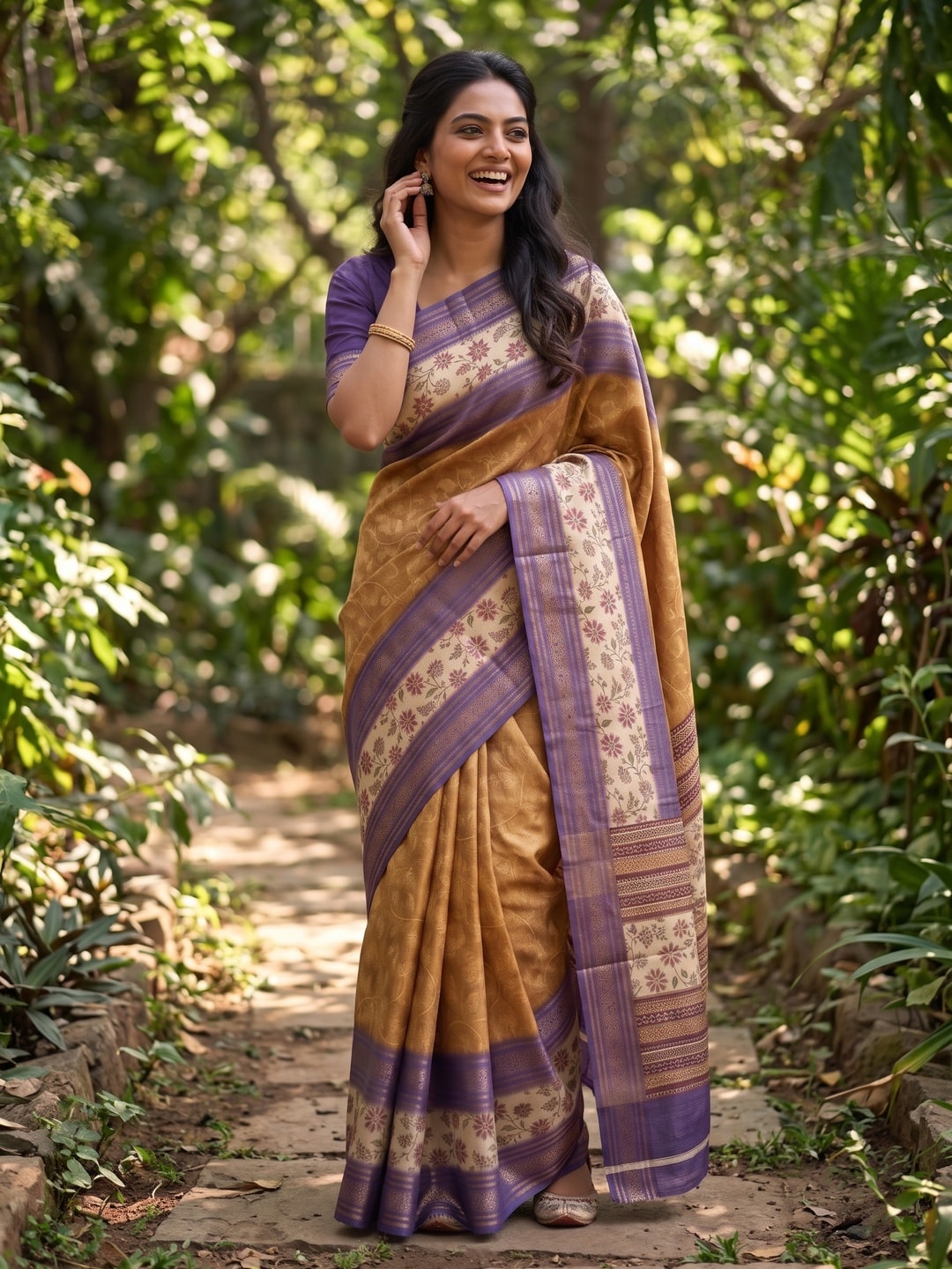 Peachmode Mustard Pure Cotton Silk Saree With Bentex Jacquard And Digital Print Panel Design - Image 4