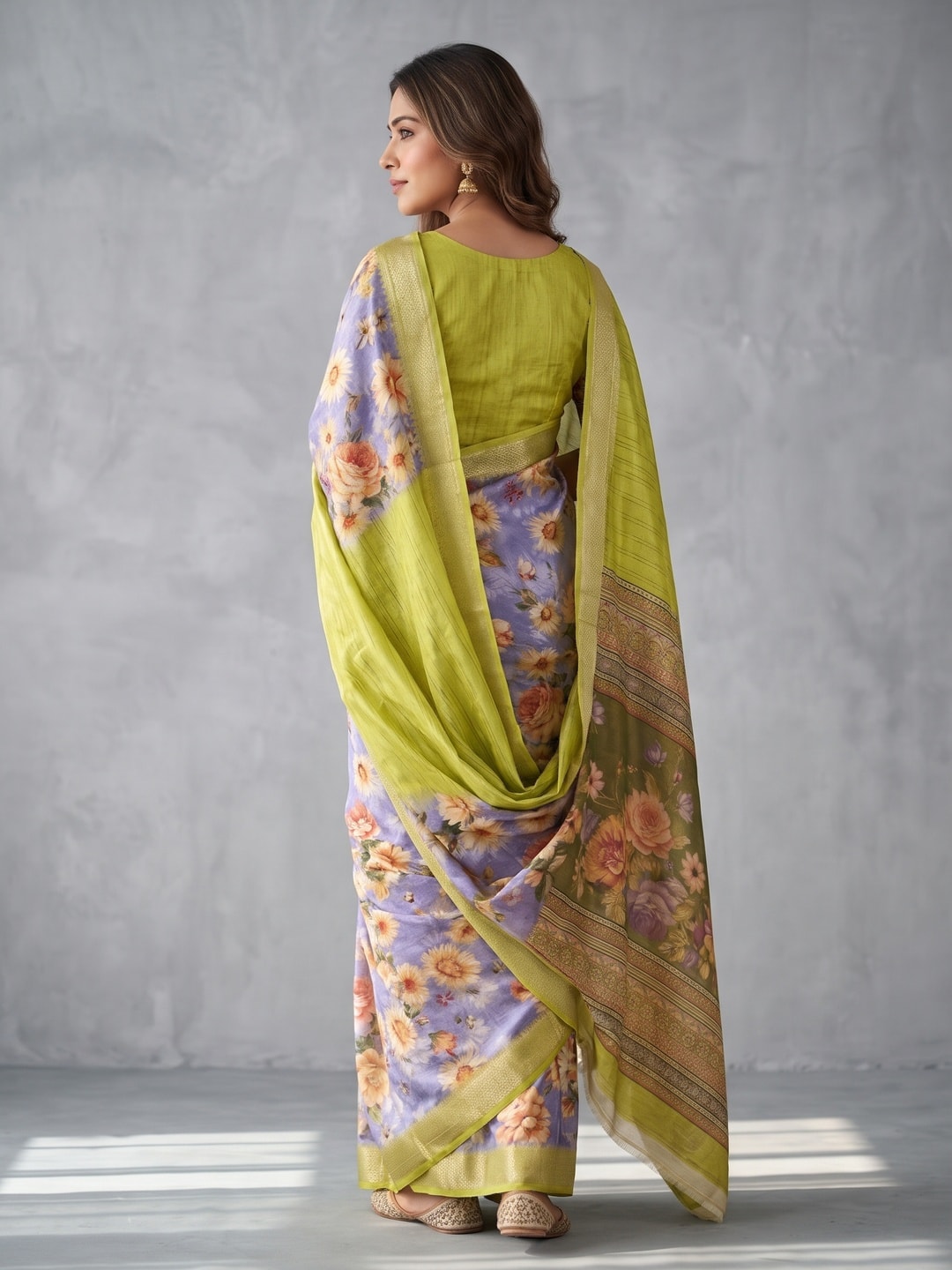Peachmode Lime Pure Cotton Silk Saree With Bentex Jacquard And Digital Print Panel Design - Image 2