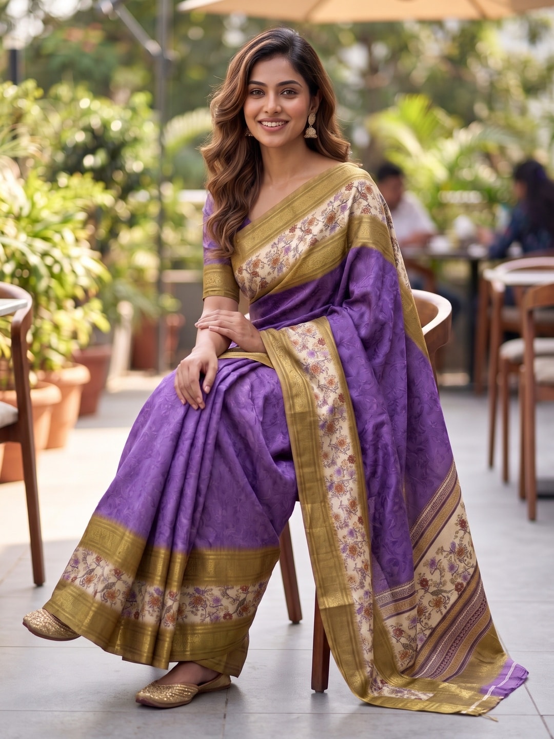 Peachmode Purple Pure Cotton Silk Saree With Bentex Jacquard And Digital Print Panel Design - Image 4