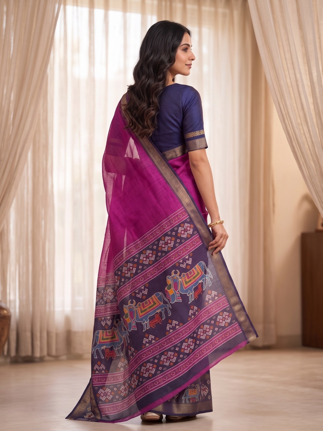 Peachmode Magenta Pure Monroe Silk Saree With Bentex Jacquard And Digital Print Pallu - Image 2