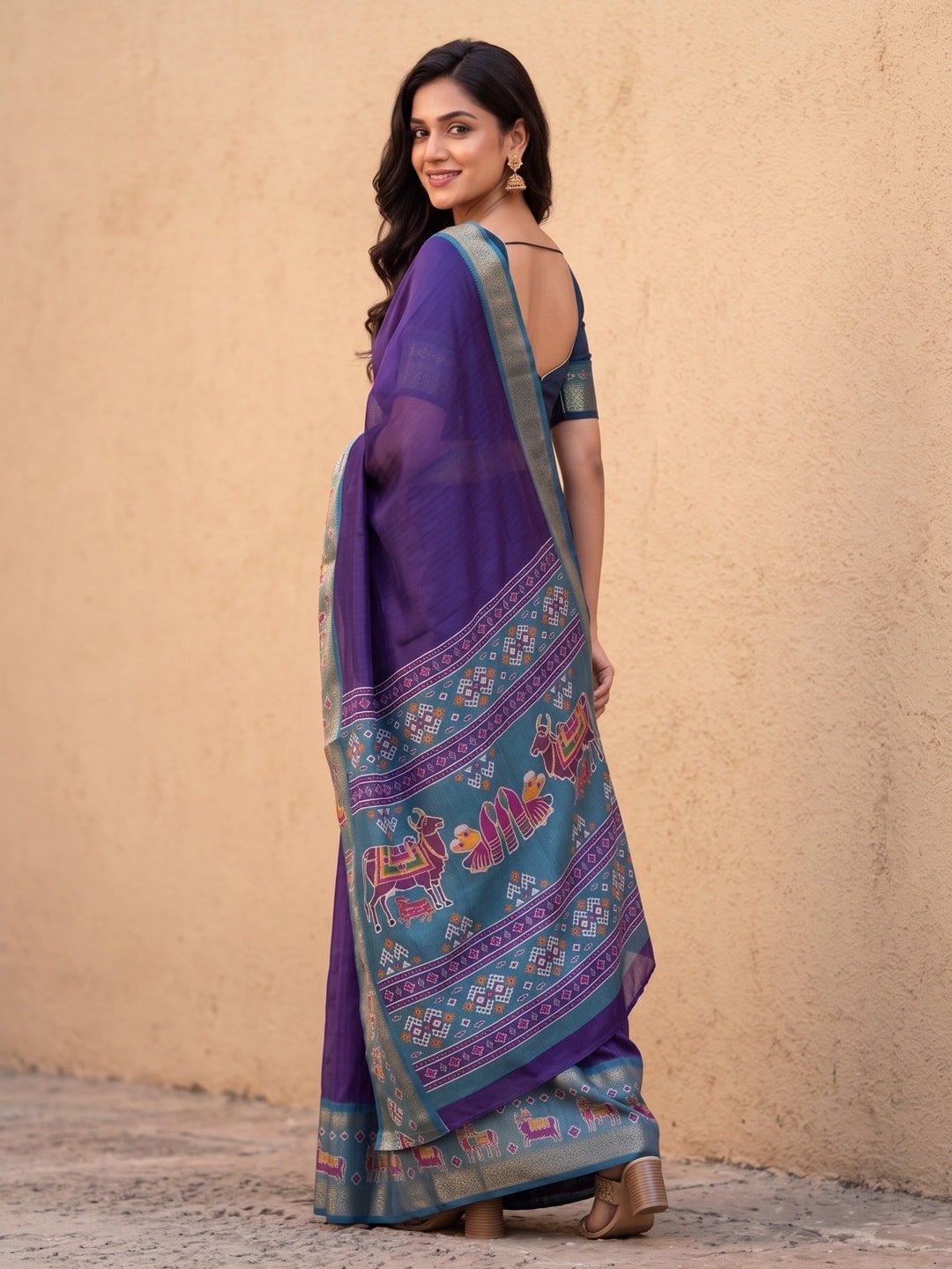Peachmode Purple Pure Monroe Silk Saree With Bentex Jacquard And Digital Print Pallu - Image 2