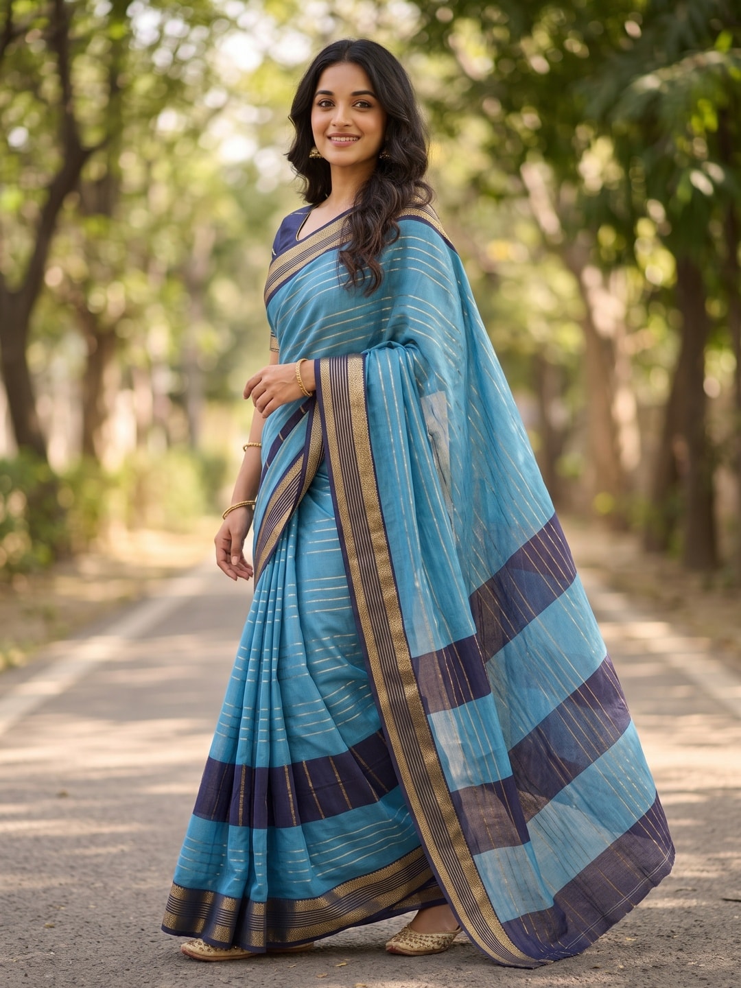 Peachmode Sky Blue Pure Crepe Silk Saree With Jacquard And Dyed Colour Block Border Concept - Image 3