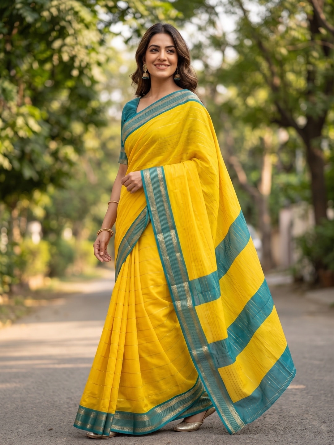 Peachmode Yellow Pure Crepe Silk Saree With Jacquard And Dyed Colour Block Border Concept - Image 3