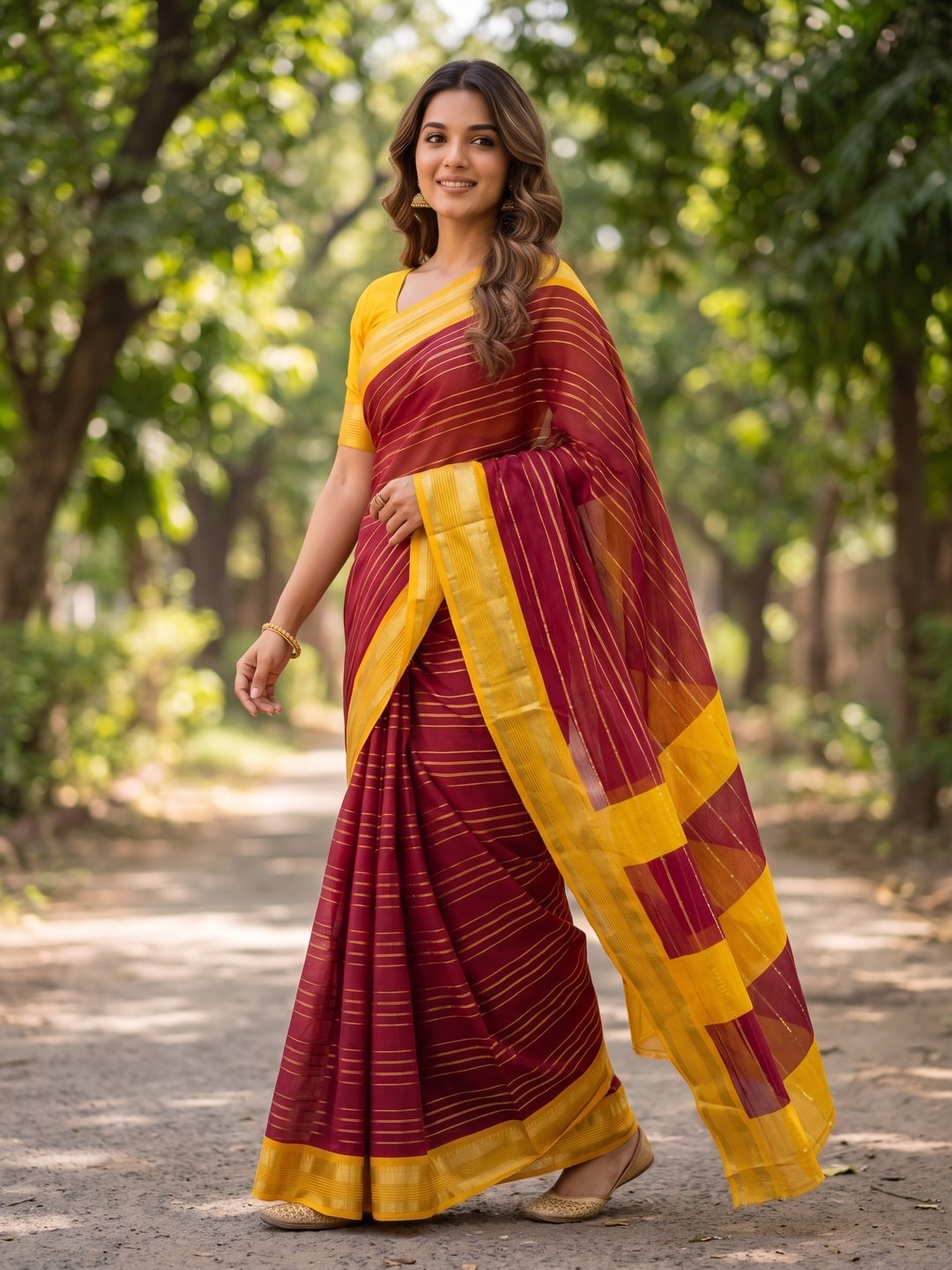 Peachmode Maroon Pure Crepe Silk Saree With Jacquard And Dyed Colour Block Border Concept - Image 3