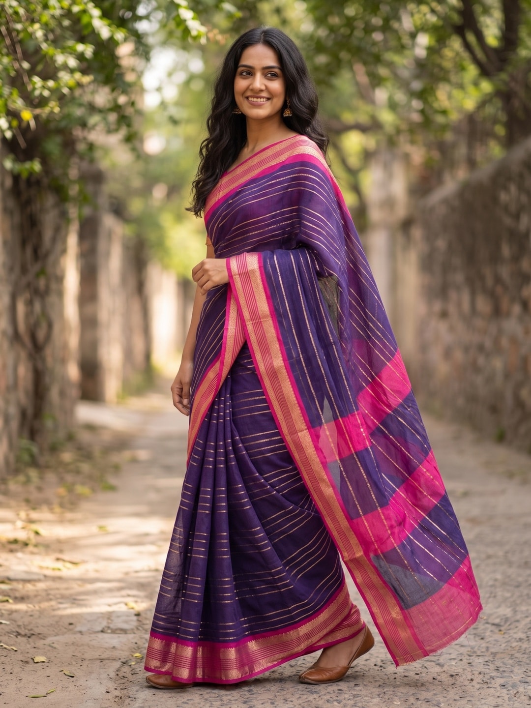 Peachmode Purple Pure Crepe Silk Saree With Jacquard And Dyed Colour Block Border Concept - Image 3