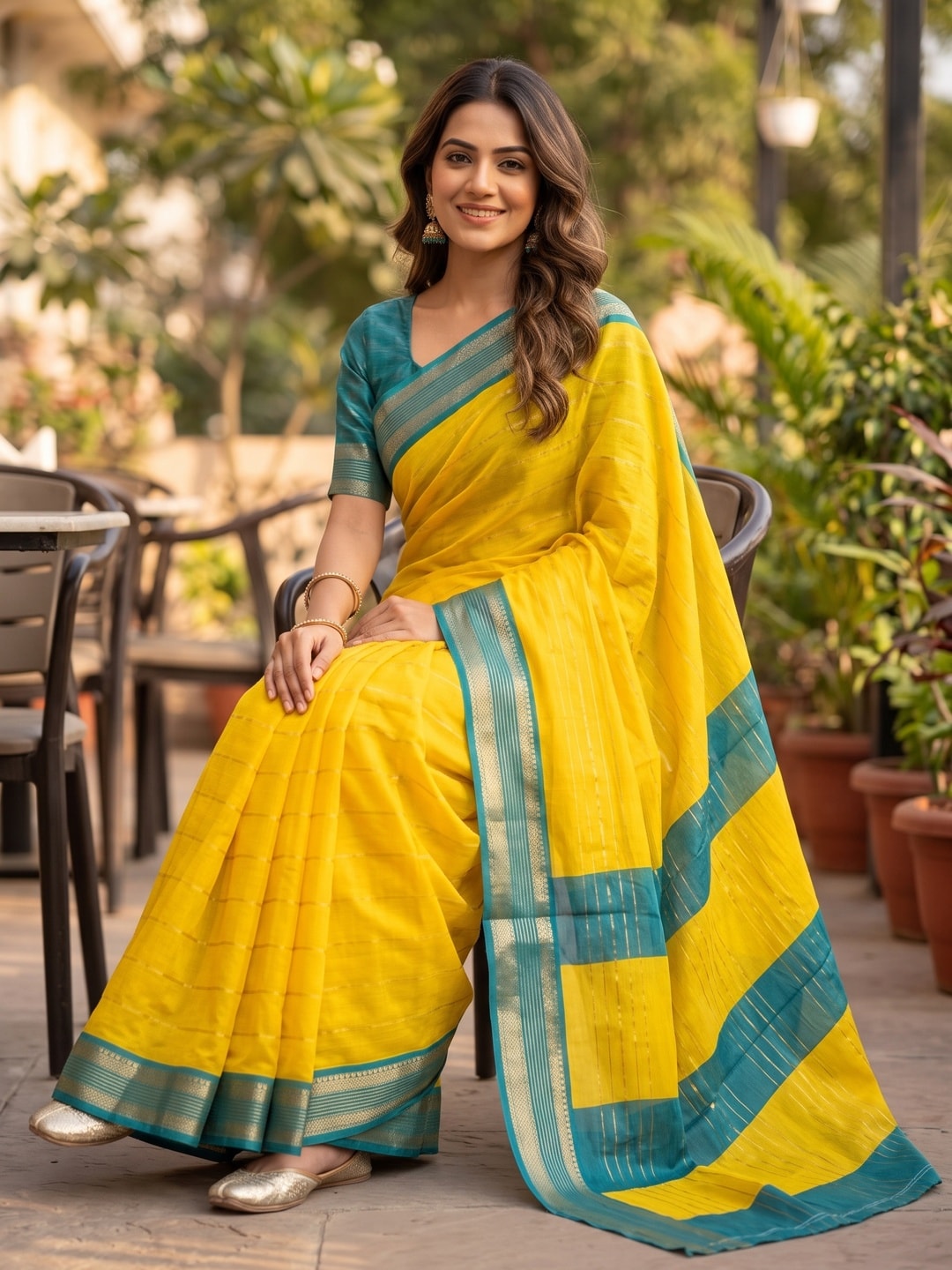 Peachmode Yellow Pure Crepe Silk Saree With Jacquard And Dyed Colour Block Border Concept - Image 4