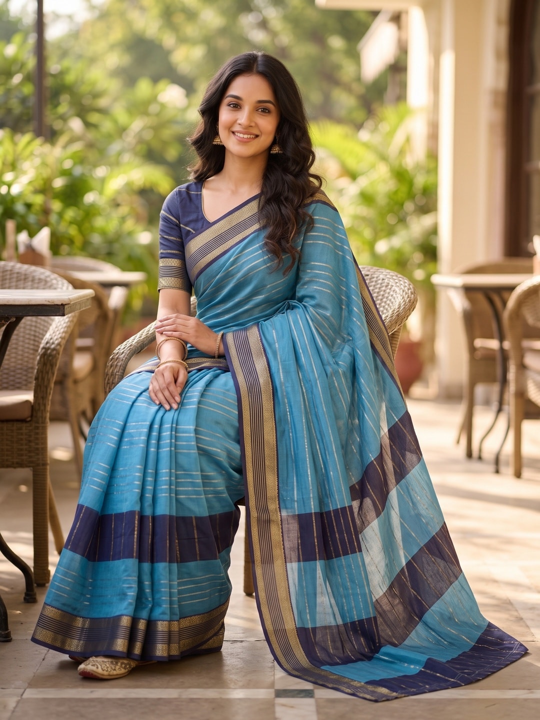 Peachmode Sky Blue Pure Crepe Silk Saree With Jacquard And Dyed Colour Block Border Concept - Image 4