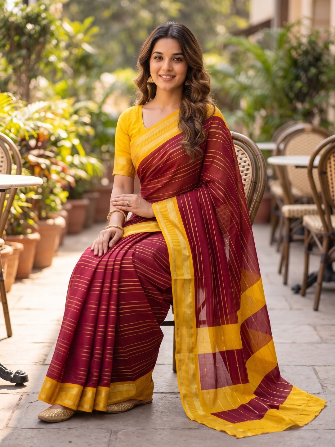 Peachmode Maroon Pure Crepe Silk Saree With Jacquard And Dyed Colour Block Border Concept - Image 4