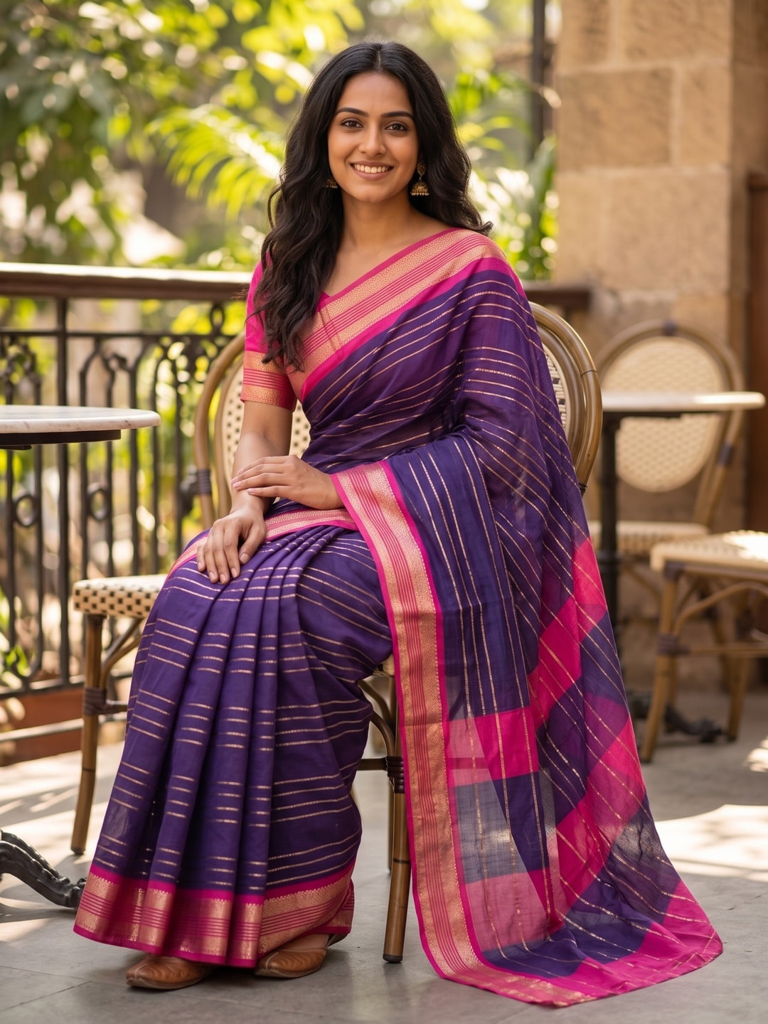 Peachmode Purple Pure Crepe Silk Saree With Jacquard And Dyed Colour Block Border Concept - Image 4