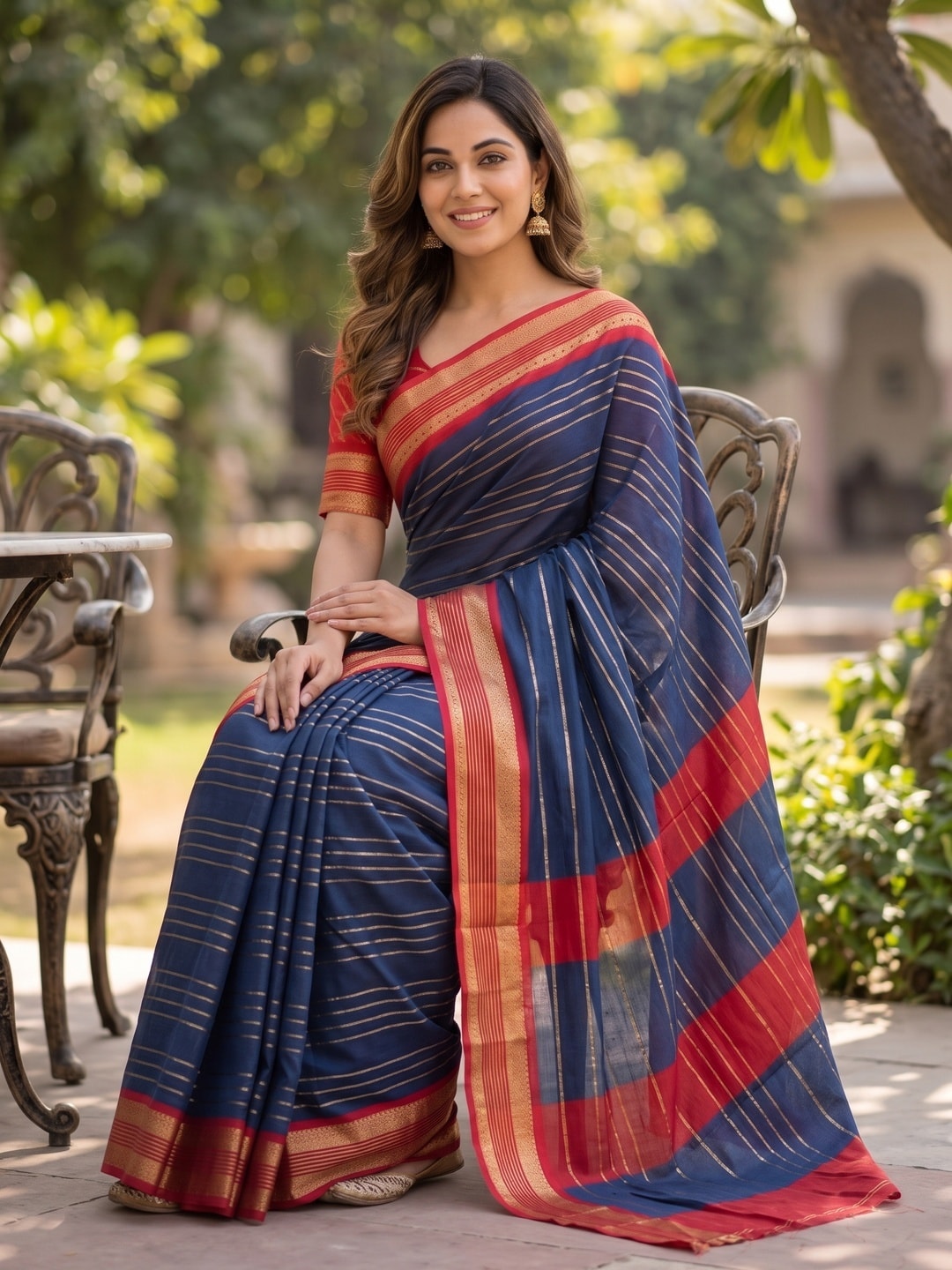 Peachmode Navy Blue Pure Crepe Silk Saree With Jacquard And Dyed Colour Block Border Concept - Image 4