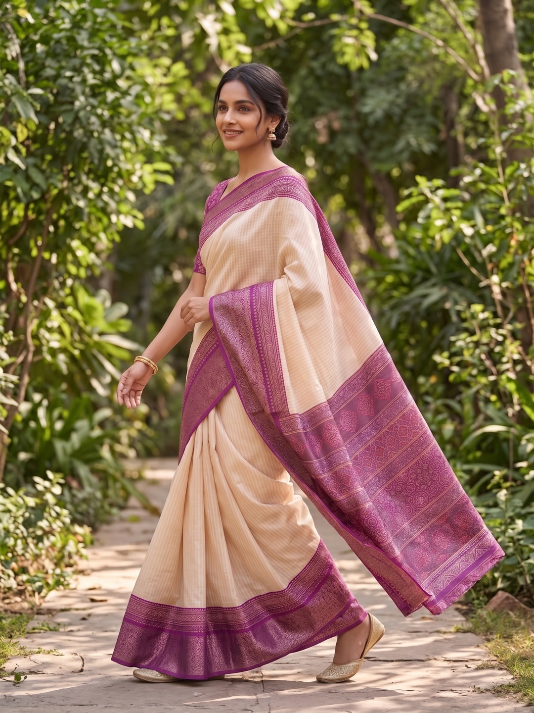Peachmode Magenta Pure Cotton Silk Saree With Ricco Zari Jacquard And Chennur Ethnic Print Pallu - Image 3