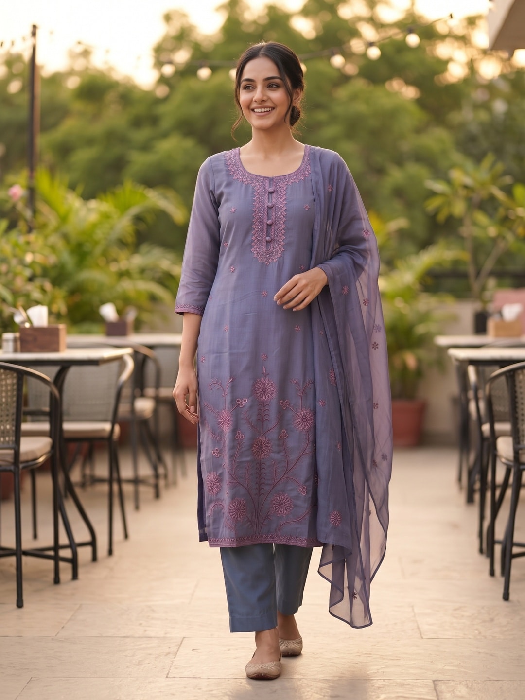 Peachmode Purple Viscose Blend Embroidered Salwar Suit with Dupatta - Image 2