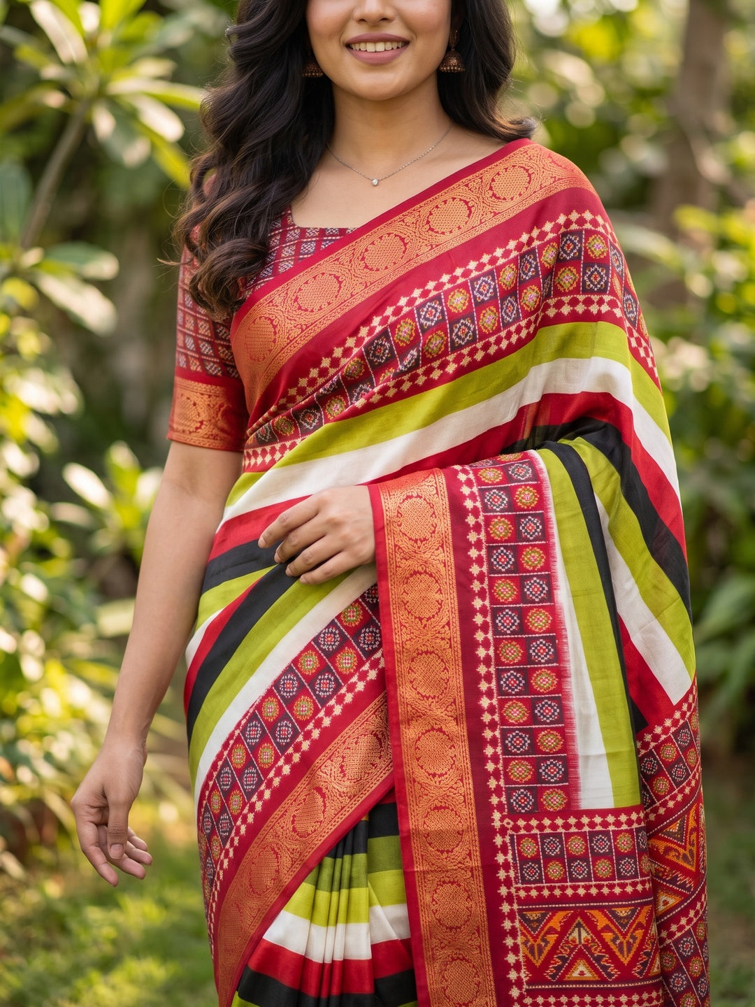 Peachmode Multi Striped Printed Art Silk Saree - Image 5