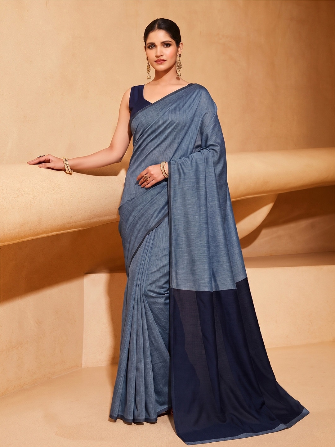 Peachmode Grey Two Tone Mul Cotton Saree With Contrast Pallu - Image 1