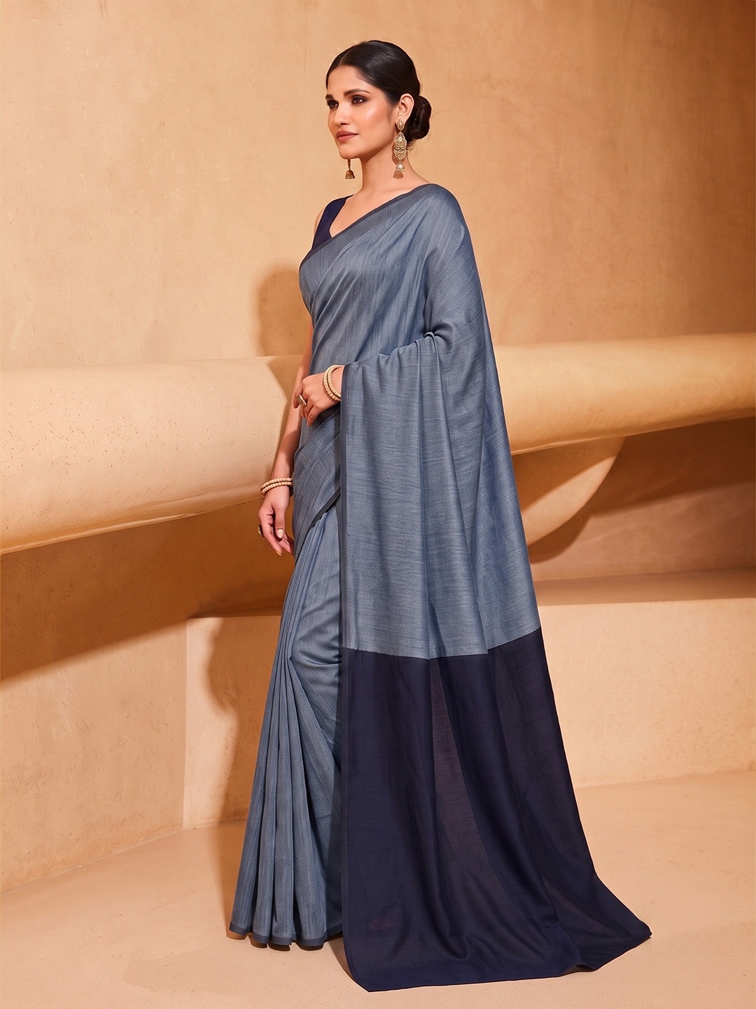 Peachmode Grey Two Tone Mul Cotton Saree With Contrast Pallu - Image 2