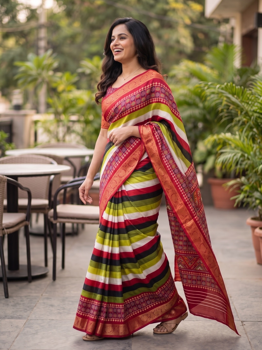 Peachmode Multi Striped Printed Art Silk Saree - Image 3