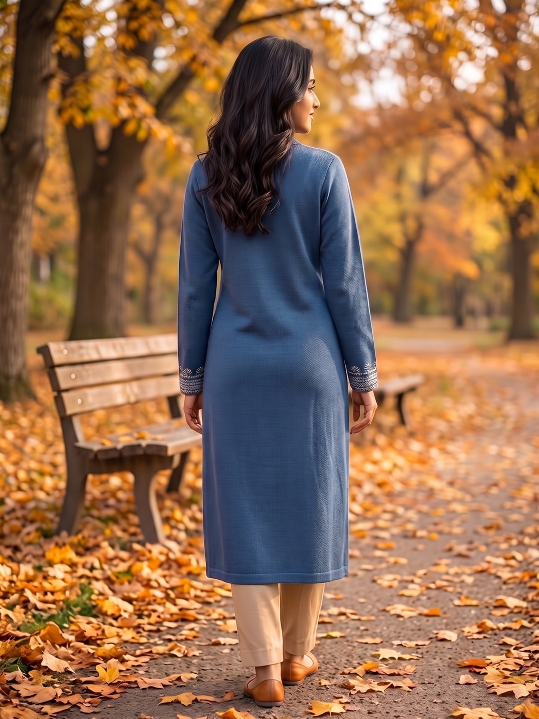 Peachmode Blue Paisley Jacquard Woolen Kurti - Image 3