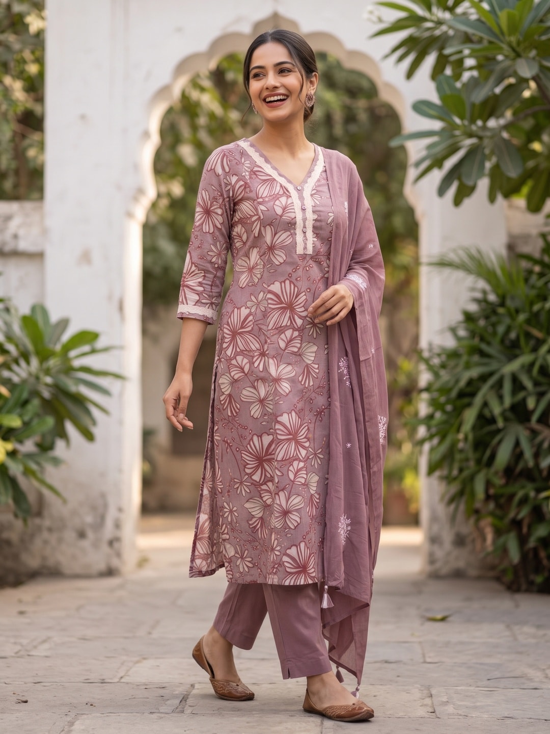 Peachmode Wine Cotton Salwar Suit - Image 2