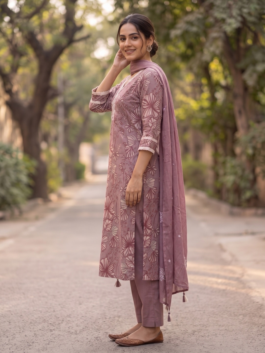 Peachmode Wine Cotton Salwar Suit - Image 3