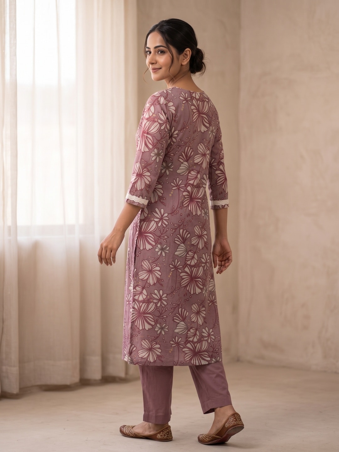 Peachmode Wine Cotton Salwar Suit - Image 4