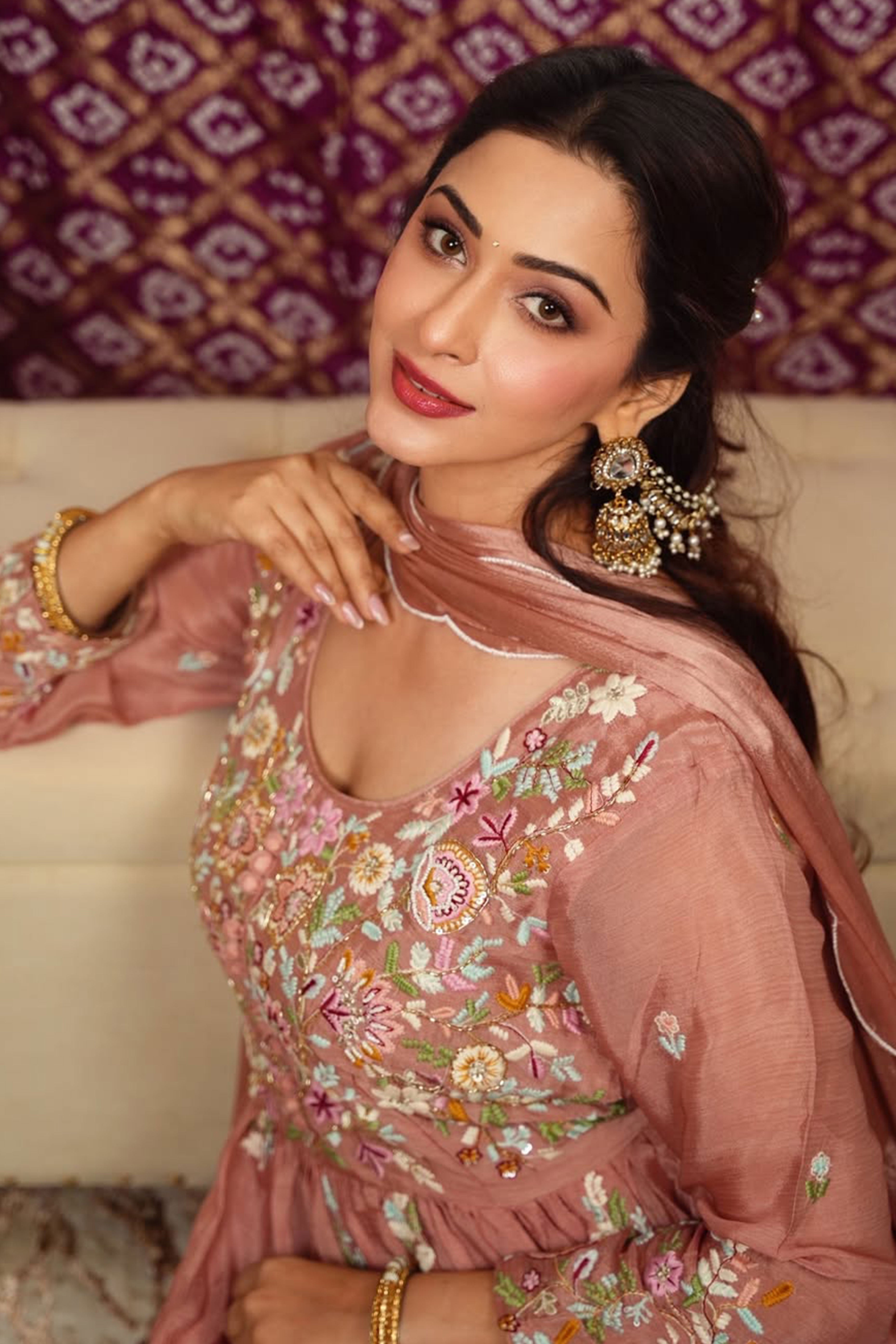 Luxurious Light Pink Viscose Chinon Anarkali Kurti with Detailed Embroidery for Festive Wear