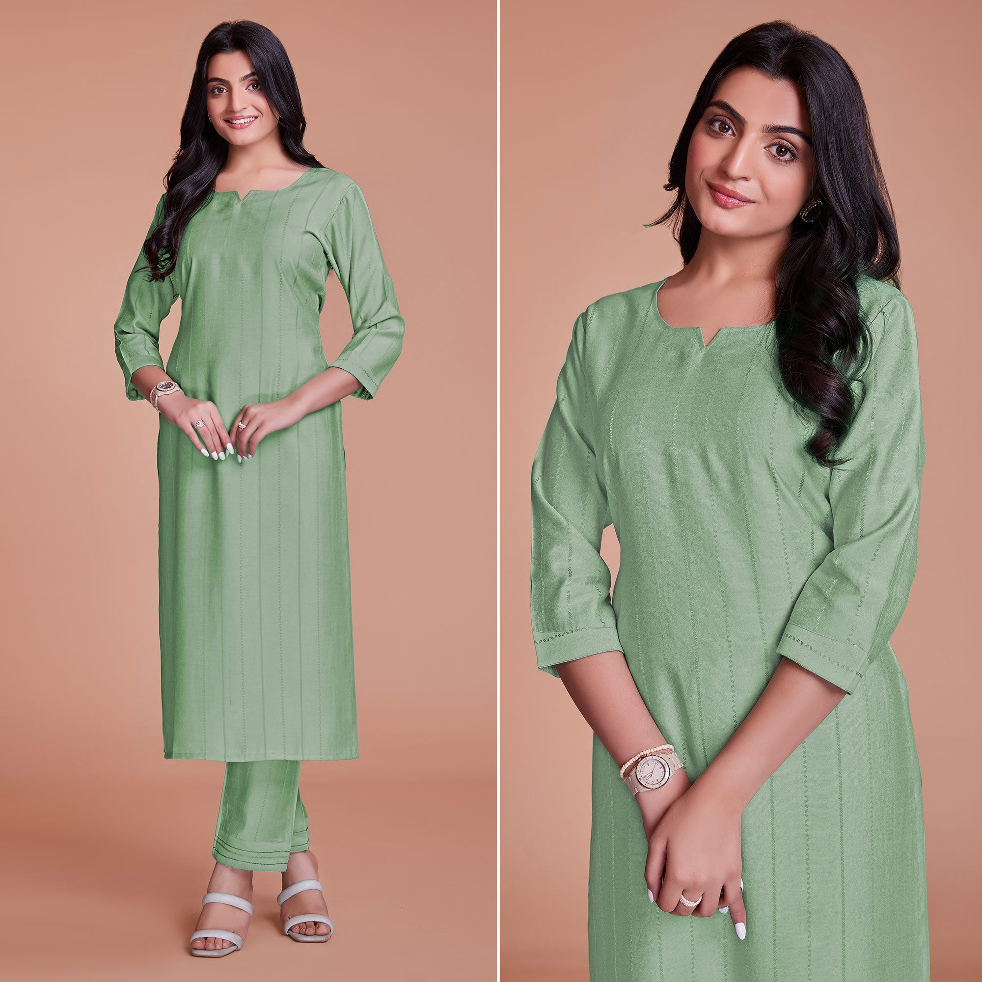 Light Pista Green Woven Viscose Kurti Pant Set