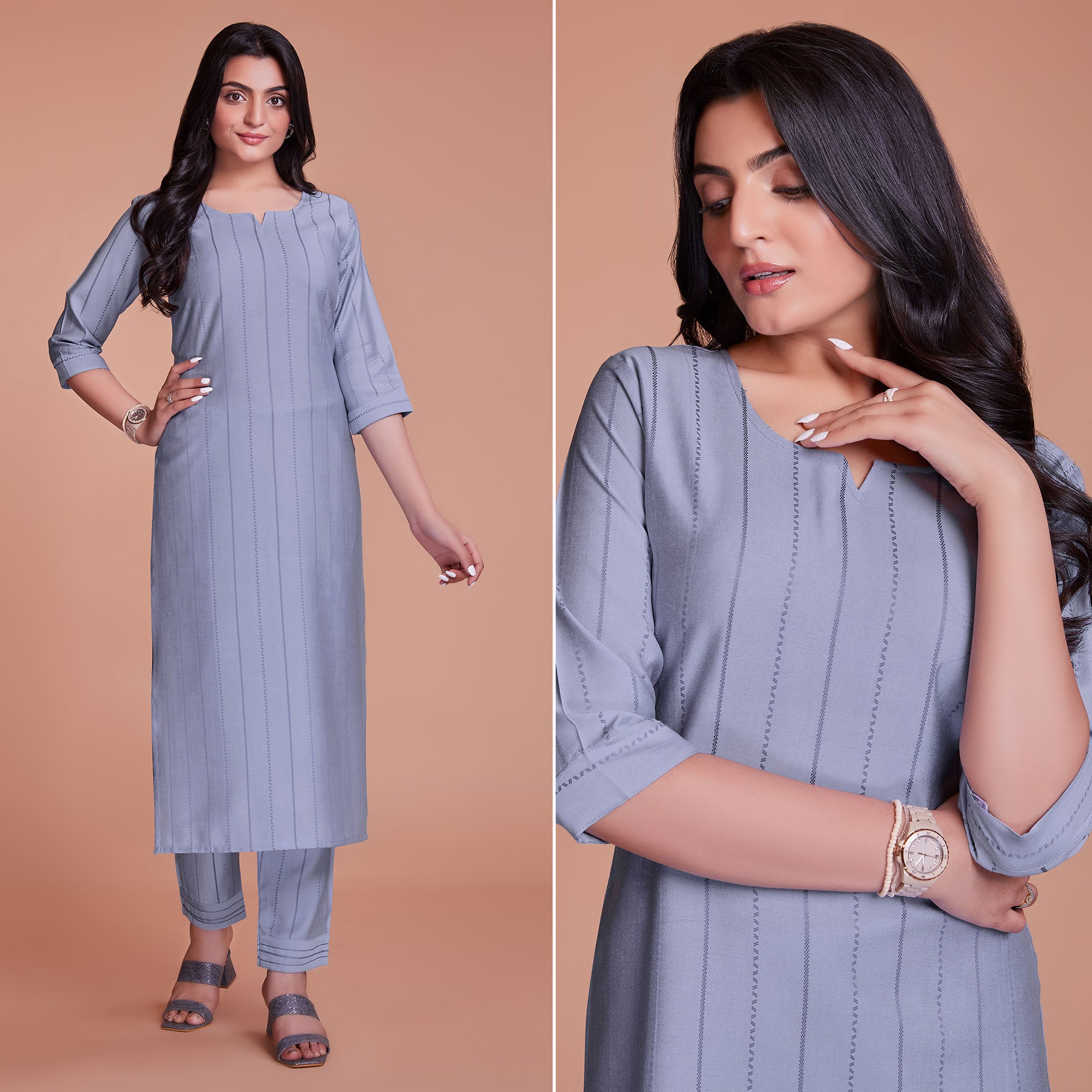 Purple Woven Viscose Kurti Pant Set