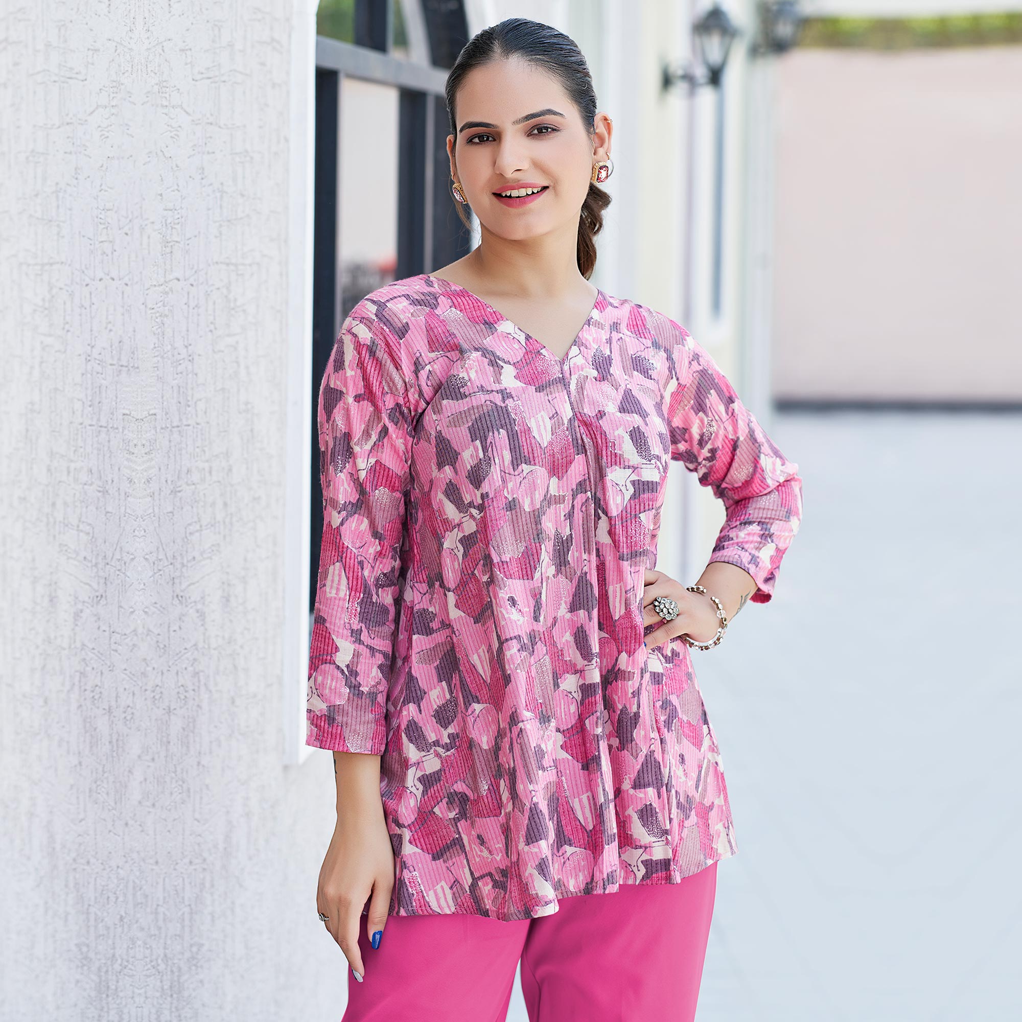 Pink Printed Rayon Top