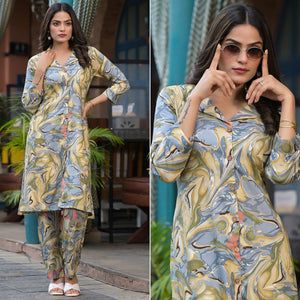 Grey Foil Printed Rayon Co-Ord Set