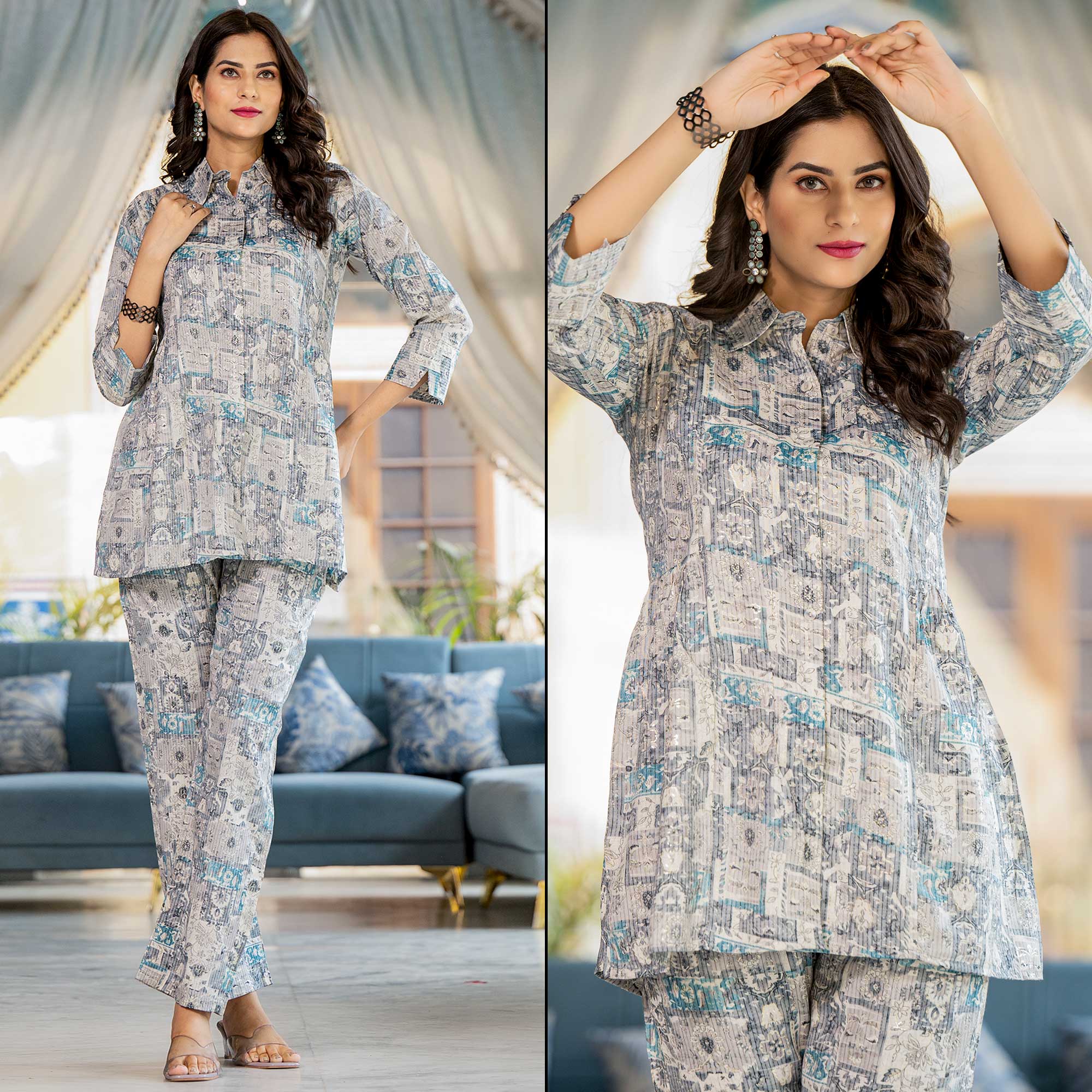 Grey Foil Printed Rayon Co-Ord Set