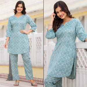 Pine Green Floral Printed Rayon Co-Ord Set