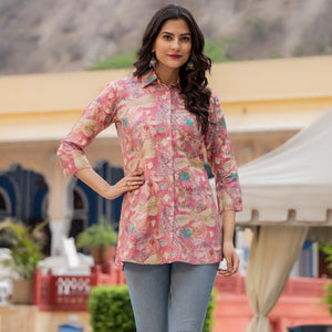 Pink Floral Printed Rayon Top