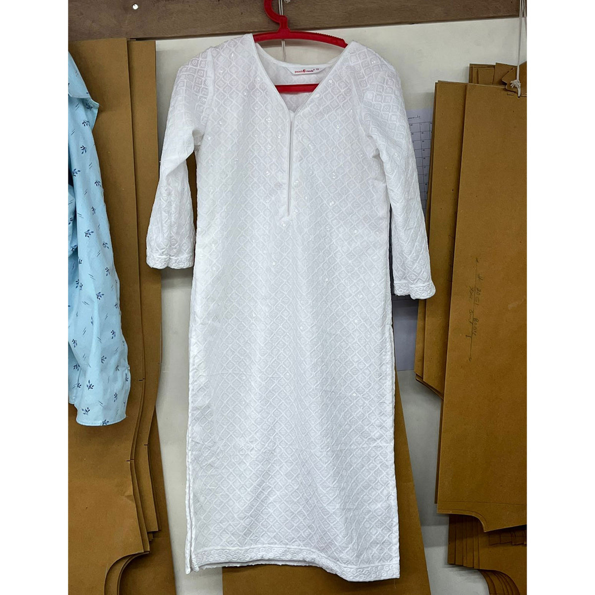 White Sequins Embroidered Pure Cotton Straight Kurti