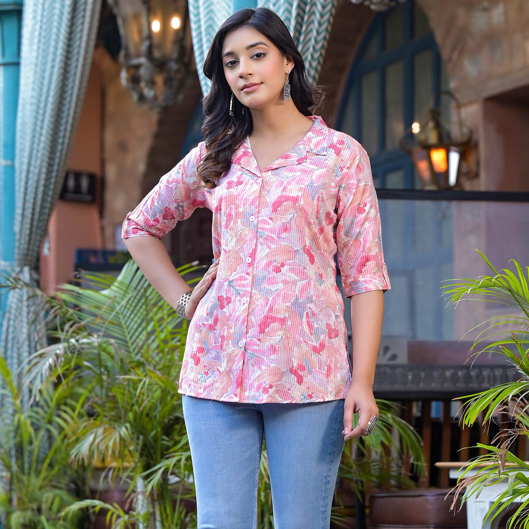 Pink Foil Printed Rayon Top
