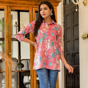 Red Foil Printed Rayon Top