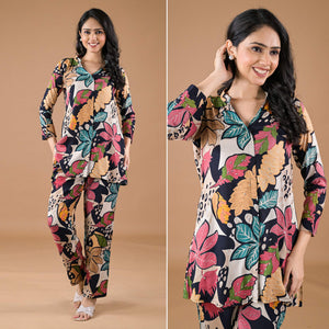 Black Printed Muslin Co-Ord Set