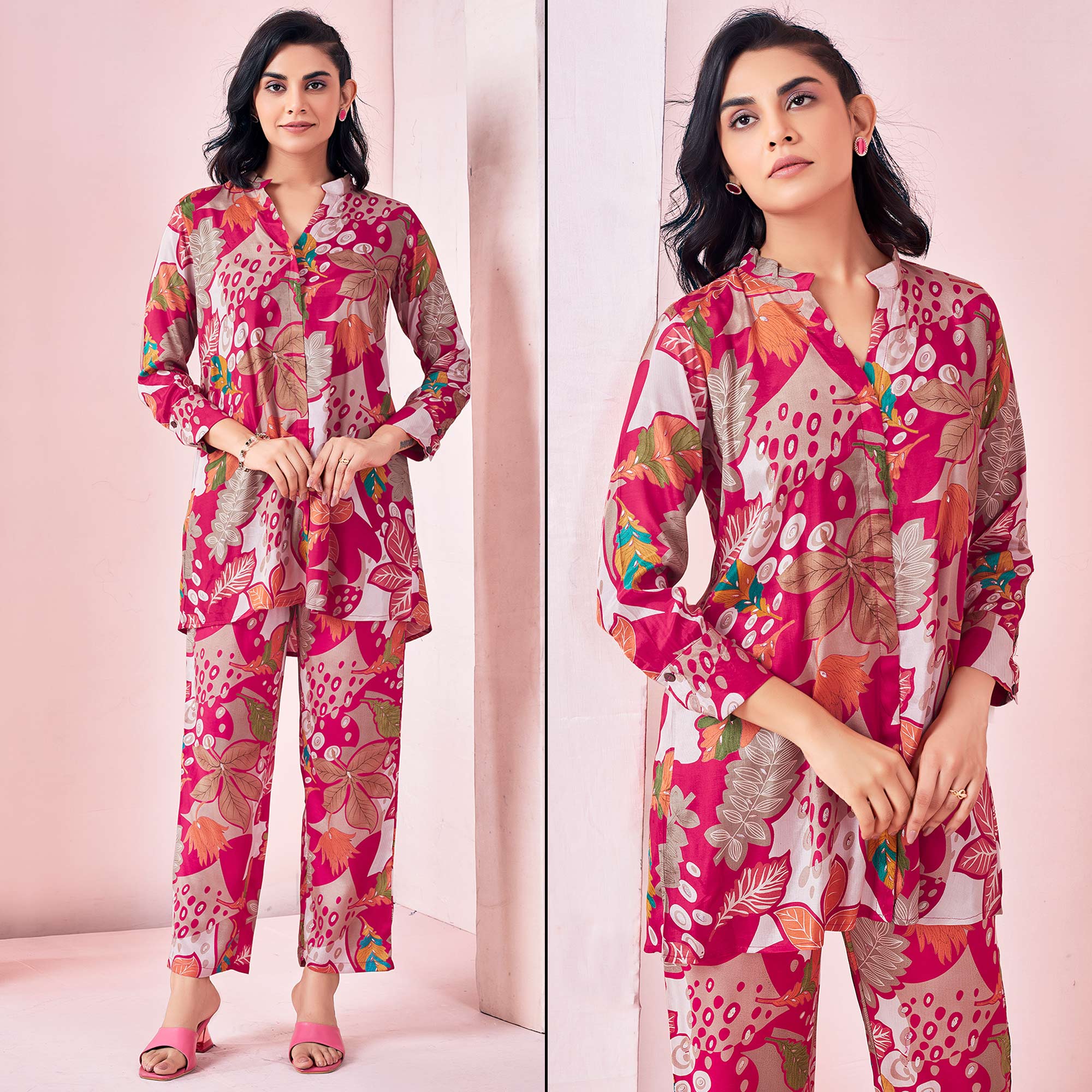 Rani Pink Printed Muslin Co-Ord Set