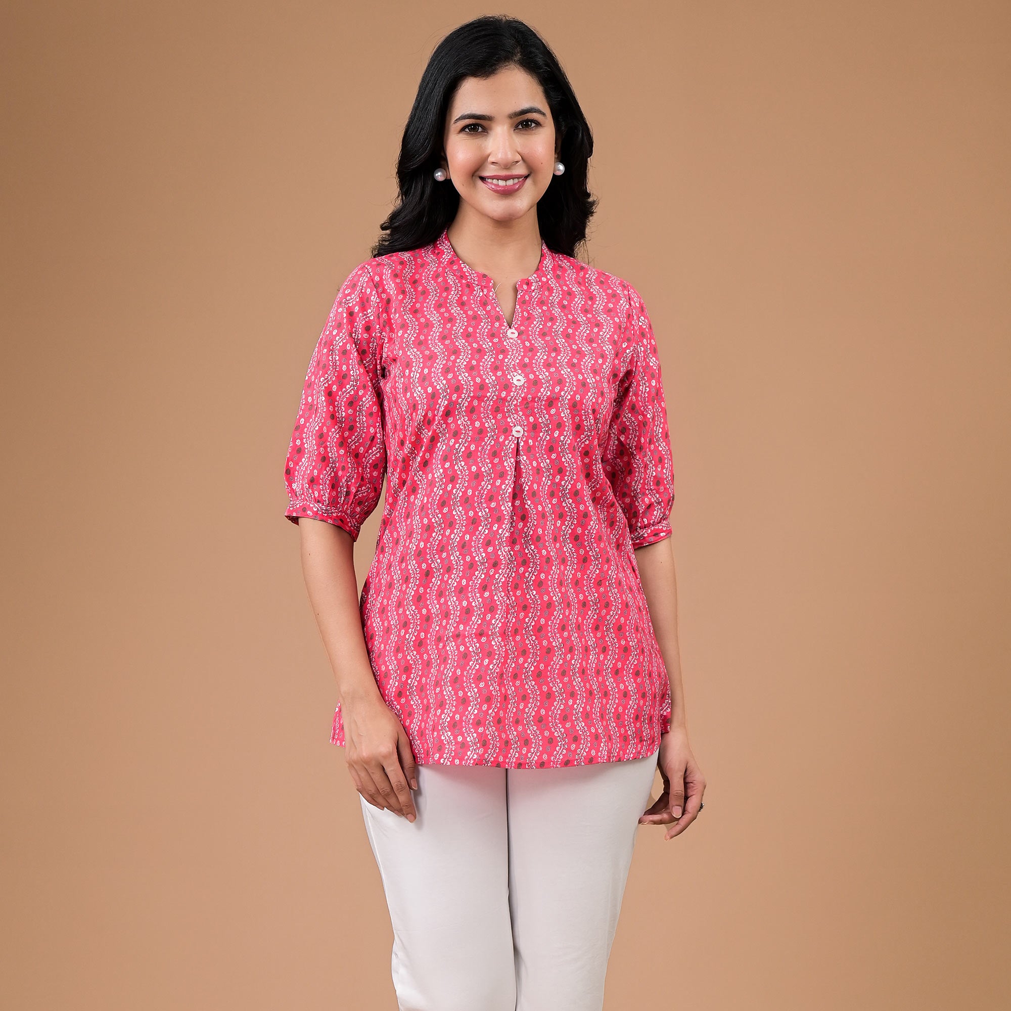 Pink Foil Printed Pure Cotton A-Line Top