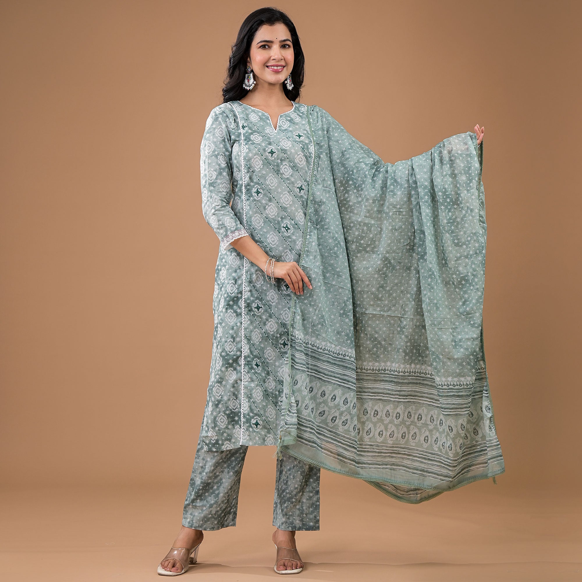 Mint Green Printed Pure Cotton Straight Salwar Suit