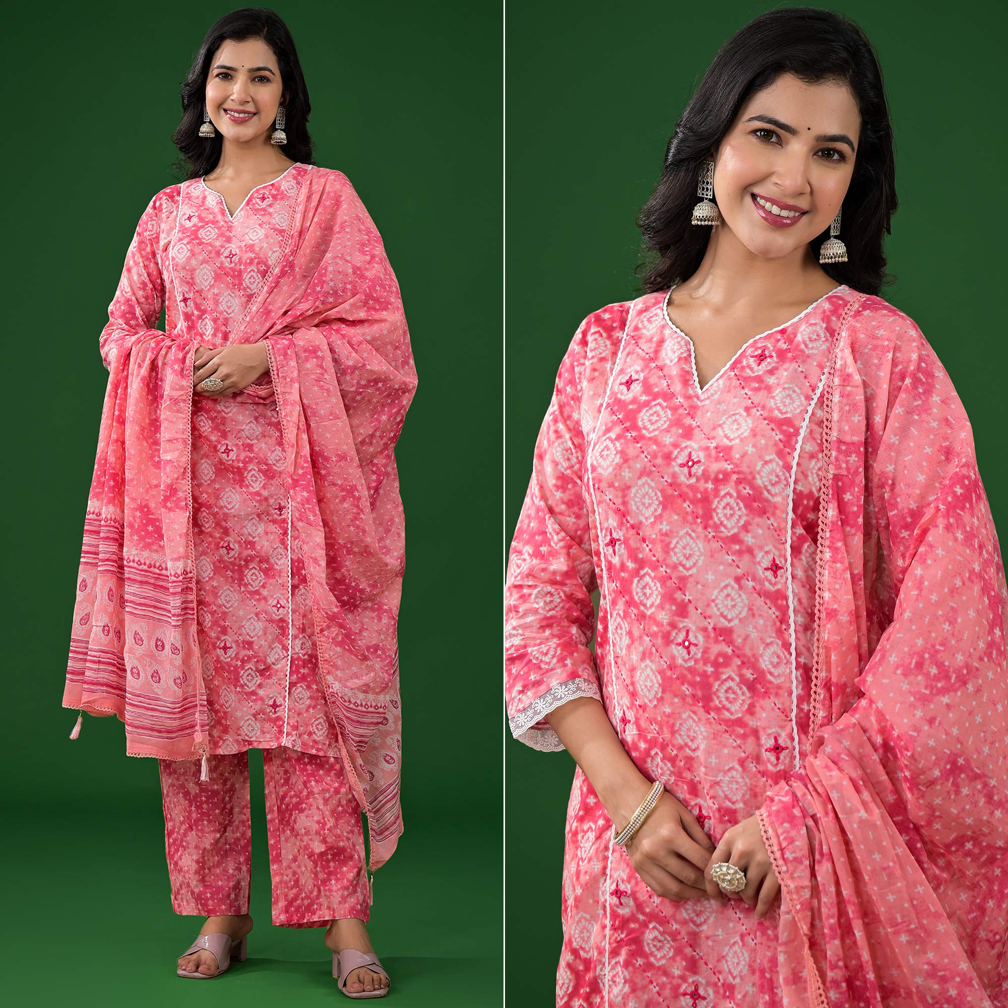 Pink Printed Pure Cotton Straight Salwar Suit