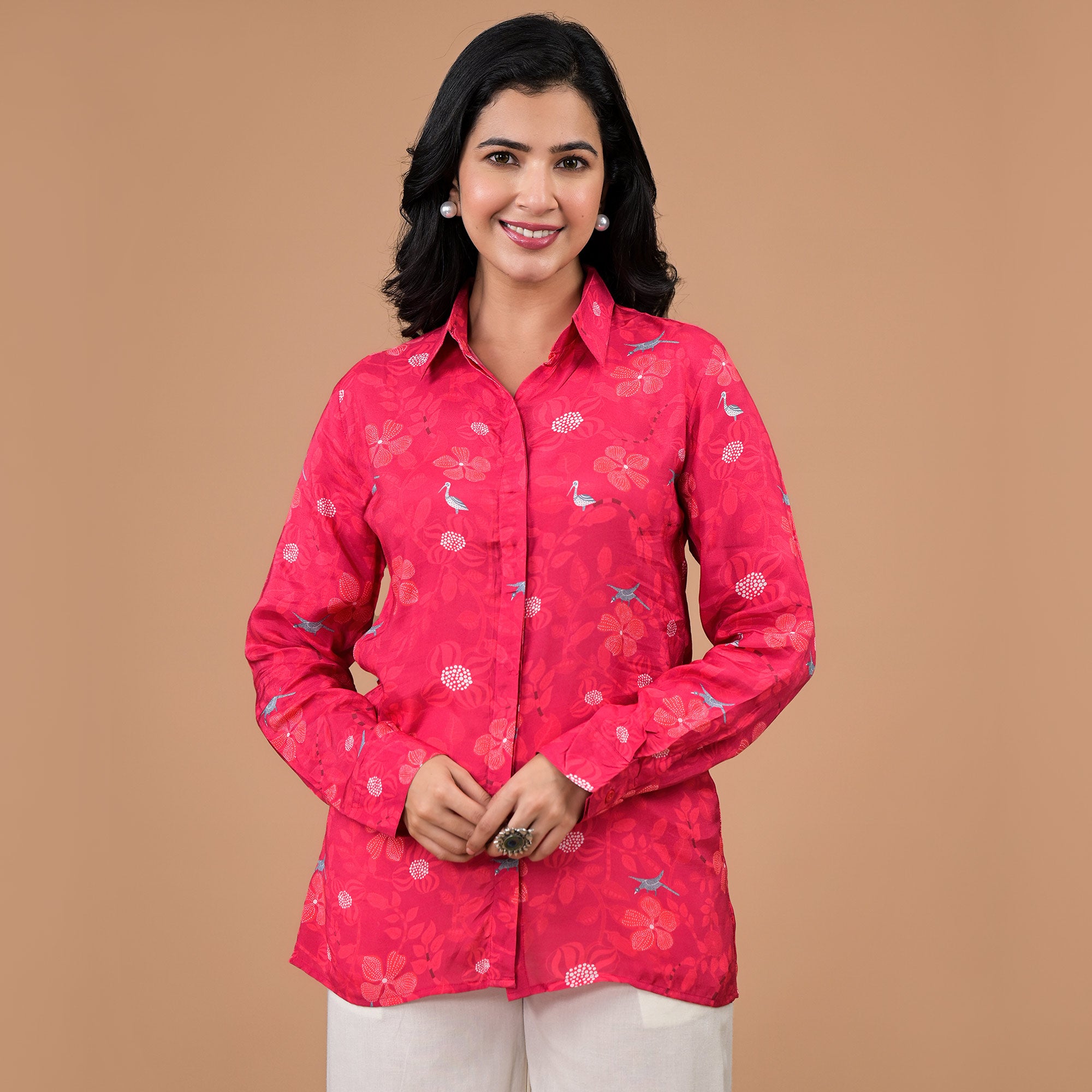 Red Foil Printed Muslin Shirt