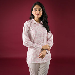 White Printed Cotton Blend Top