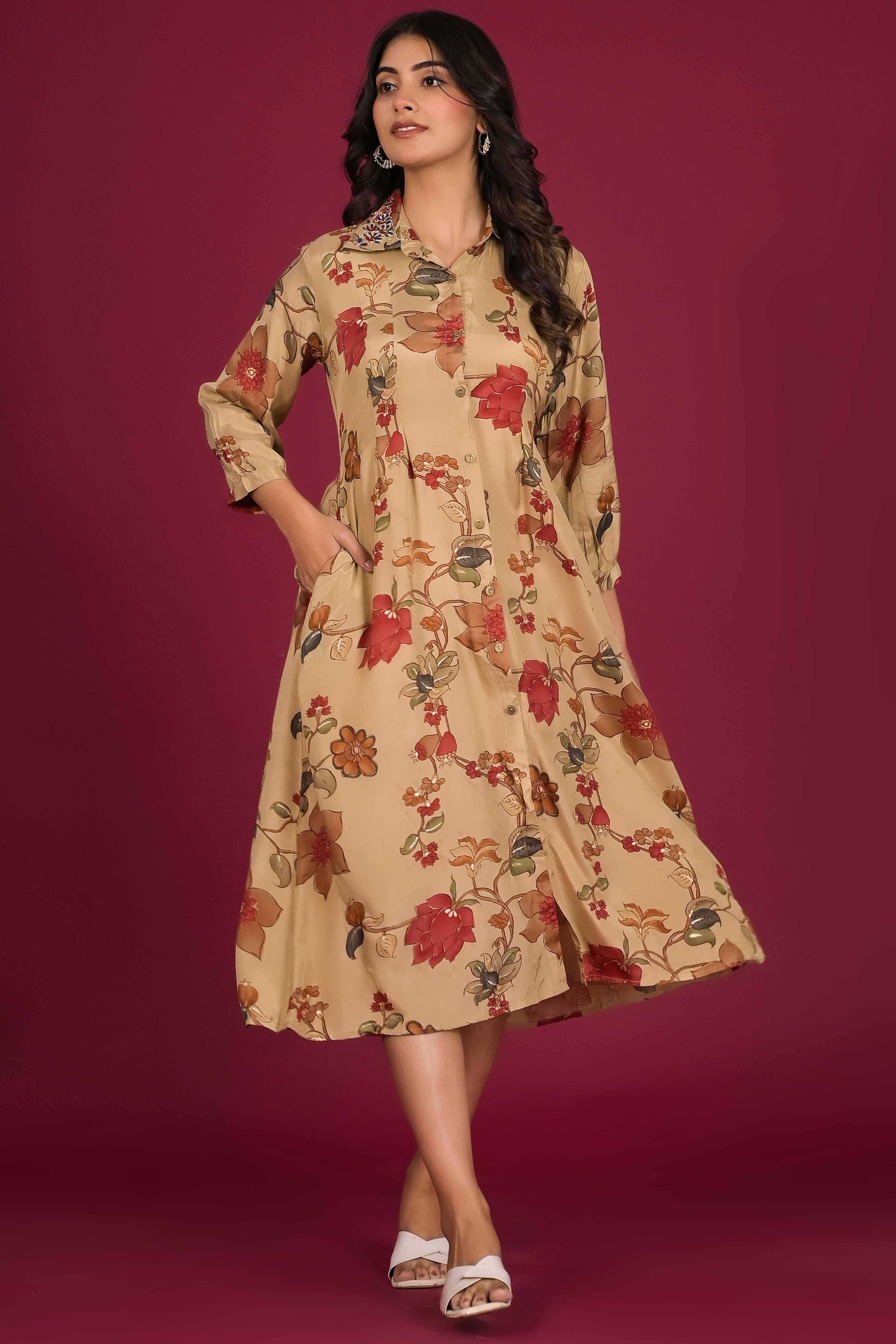 Chikoo Floral Printed Muslin A-Line Dress